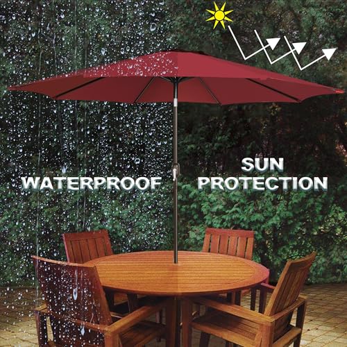 Image of Blissun 9' Outdoor Patio Umbrella, Outdoor Table Umbrella, Yard Umbrella, Market Umbrella with 8 Sturdy Ribs, Push Button Tilt and Crank