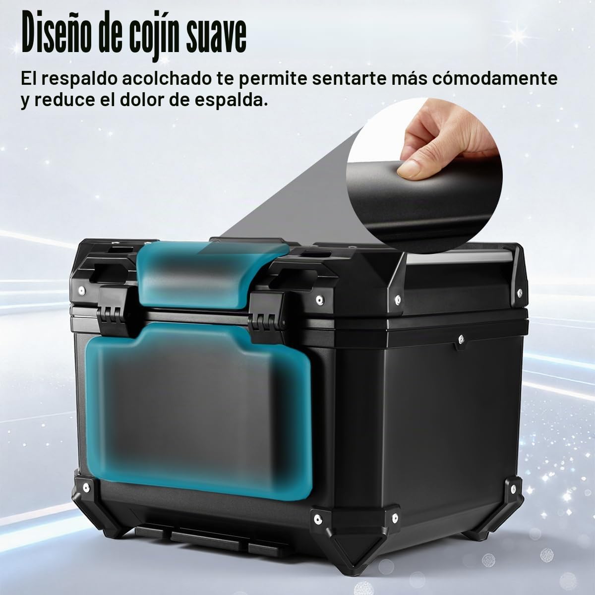 MOCOERL Maleta para Moto 45L, Baul Moto ABS, Gran capacdad, Resistente al Agua, portaequipajes, maletin, motocceta, Caja defijacion Universal Negro (E-570)