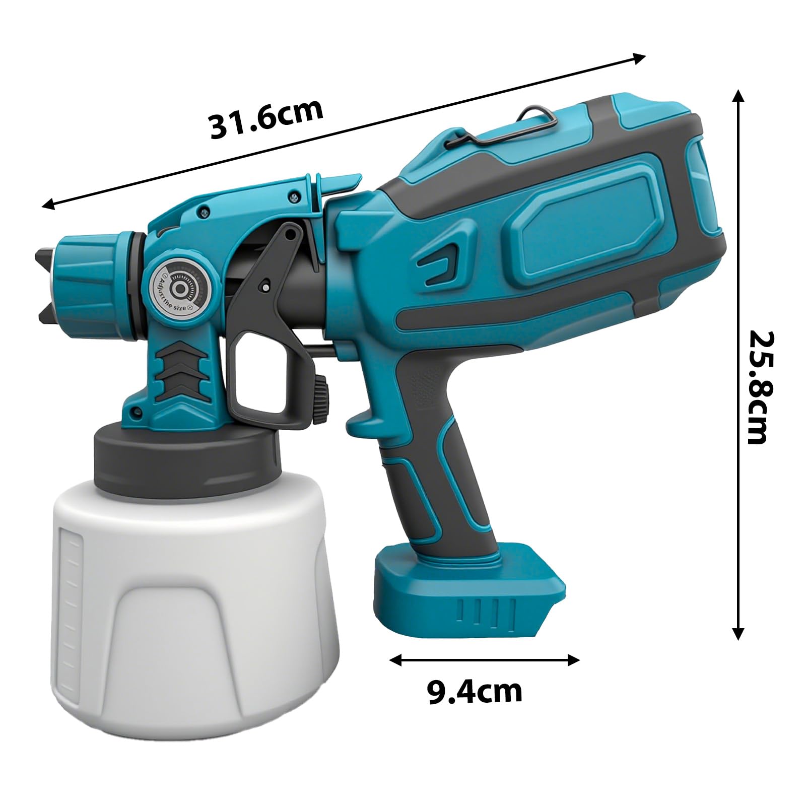 Pistola de pintura con batería, 18 V, 2 baterías de 3000 mAh y cargador, depósito grande de 1400 ml, 3 boquillas (1,0/1,8/2,5 mm), 3 patrones de pulverización, control de flujo variable, ideal para