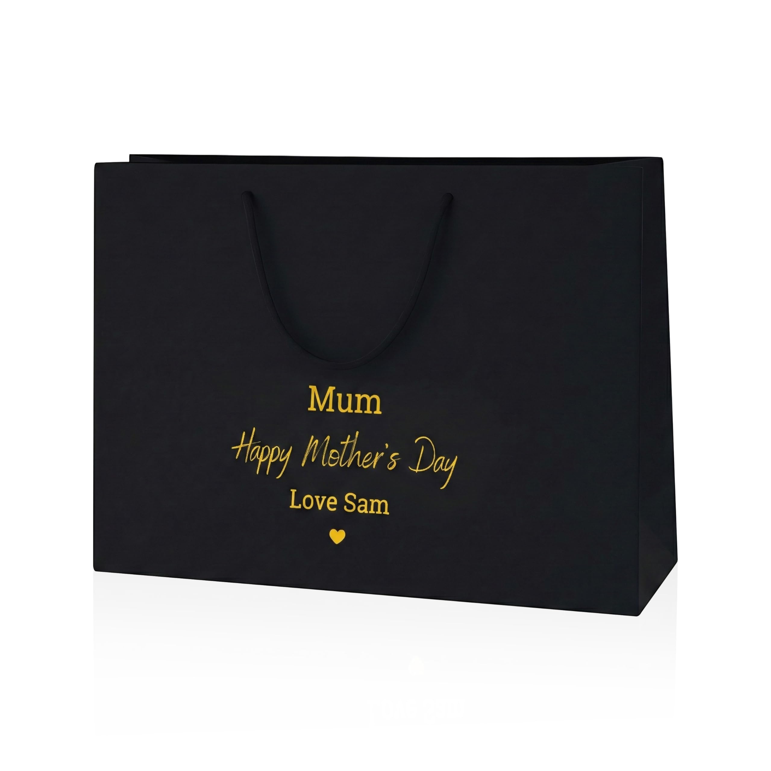 COOKIES AND KOALAS Personalised Mother’s Day Gift Bag – Luxury Black Foil Printed Gift Bag – Medium Wide 35×24×10 cm – Custom Gold or Silver Foil Name – Reusable Mother’s Day Gift Packaging for Mum