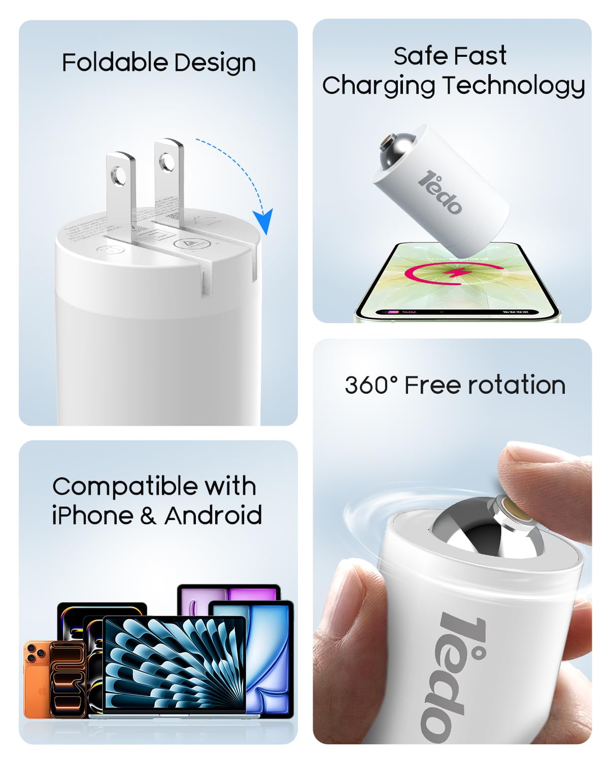 Magnetic for iPhone Charger, 1°edo GaN 30W Fast USB C Charger Block, PD 3.0 QC 4.0 Foldable with 6FT Cable Magnetic Fast Charger for iPhone 17/16 and More Series, Samsung Galaxy, iPad (White) - 3