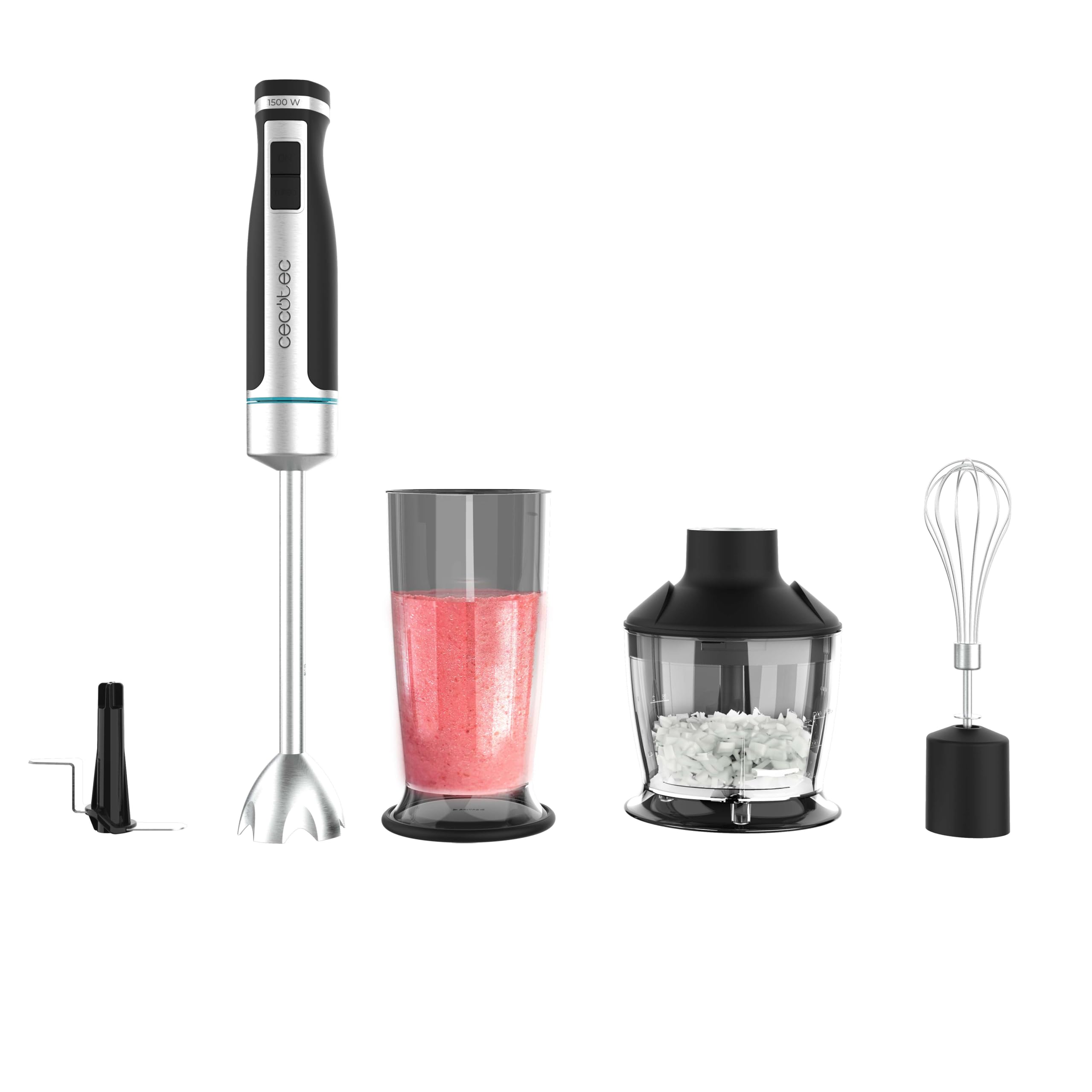 Cecotec Frullatore a Immersione Powergear 1500 XL Pro, 1500 W, 21 Velocità + Turbo, Acciaio/Silicone, Piede XL, Lama A 4 Lame, Rivestimento in Titanio, Ingranaggio in Metallo, Accessori Inclusi