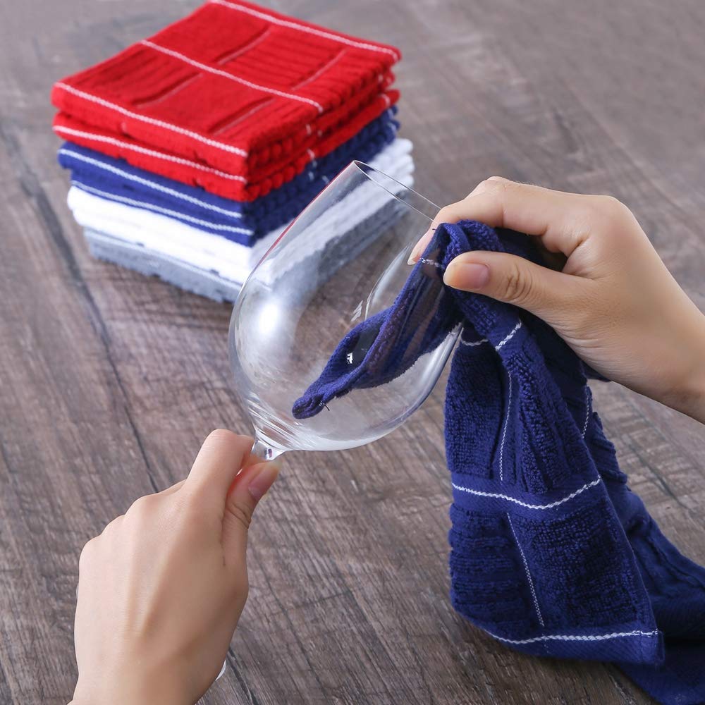 Glynniss - Juego de 8 paños de cocina (100% algodón, 12 x 30 cm), color azul marino