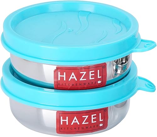 HAZEL Contenedor para almacenamiento de cocina, juego de 2 cajas de almacenamiento de acero inoxidable para cocina y cajas de Tiffin, recipientes