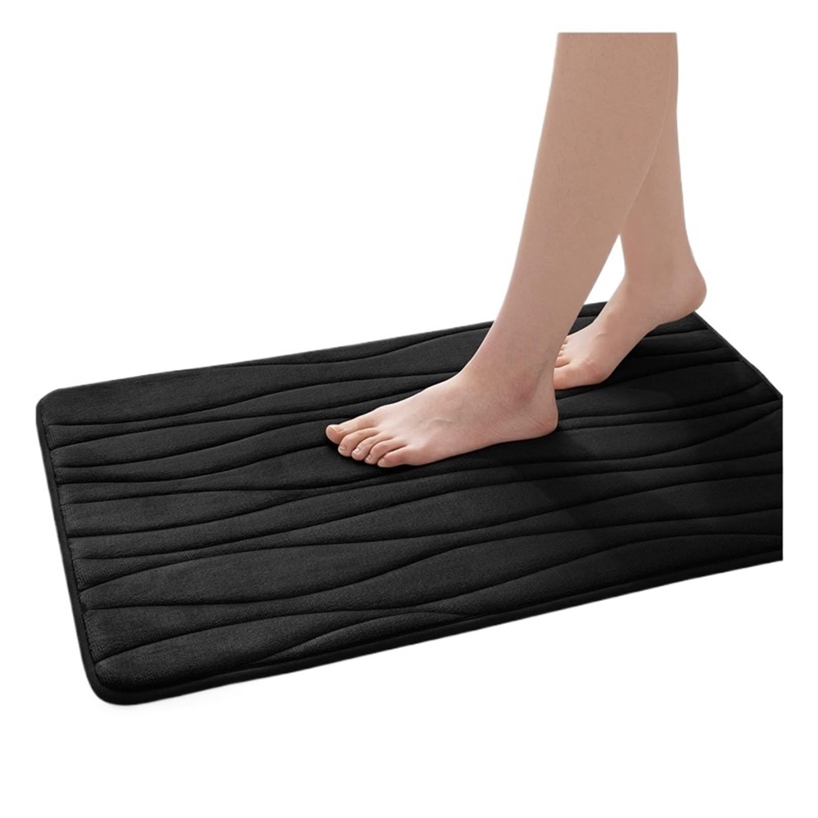 Tapis de bain en mousse à mémoire forme noir 43x119cm pour la cuisine et les toilettes