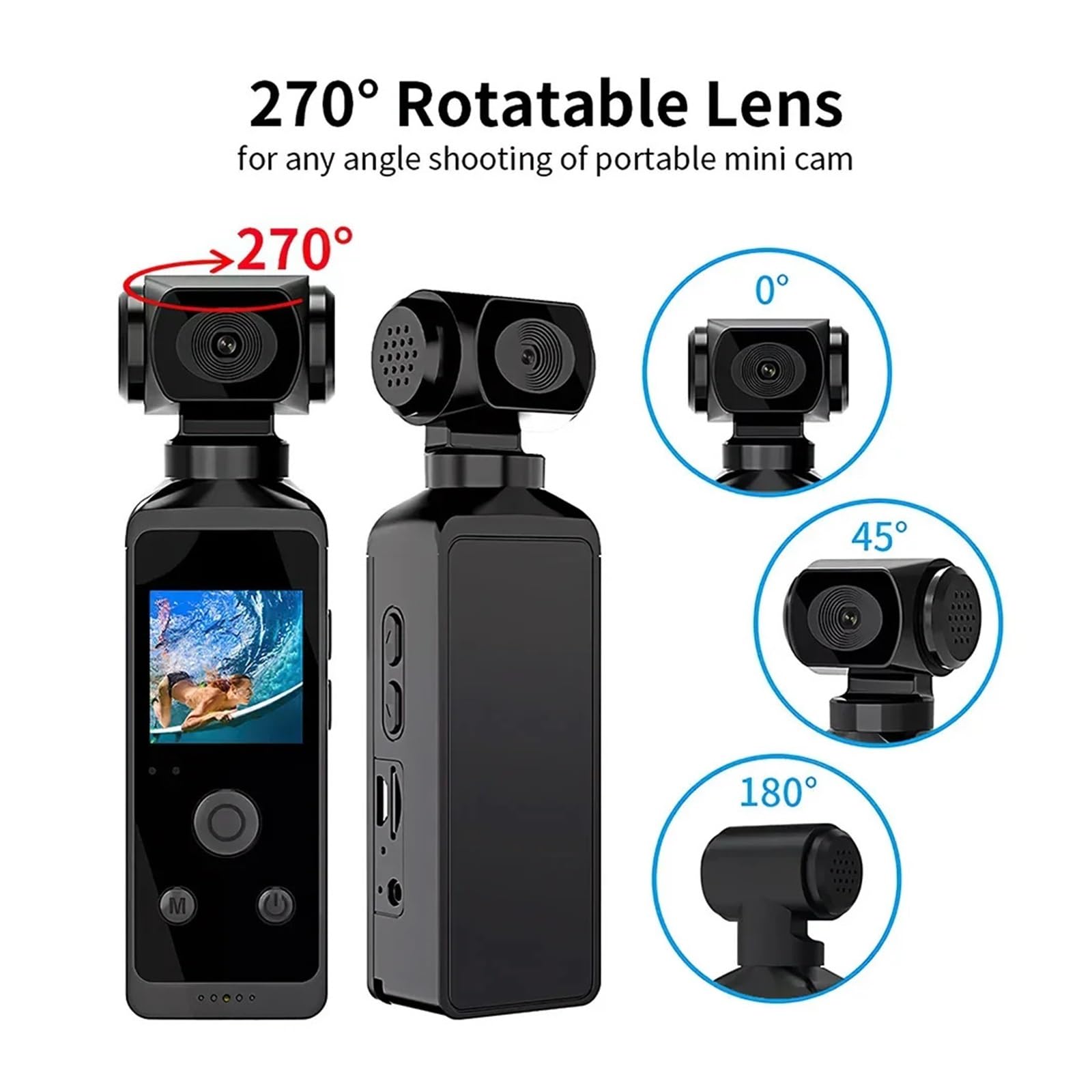 Mini macchina fotografica sportiva 4K Action Camera Pocket Wifi Registratore Vlog video sportivo ruotabile a 270 ° con custodia impermeabile for microfono