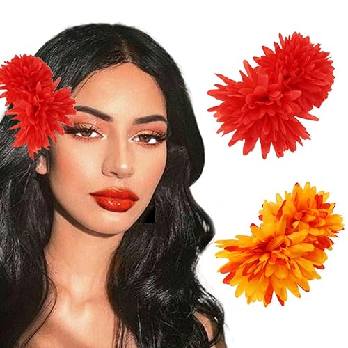 Pinzas para el cabello de flores, color rojo, grandes, floral, dalia, hawaiana, pasadores de pelo tropicales, accesorios para el cabello para mujer,
