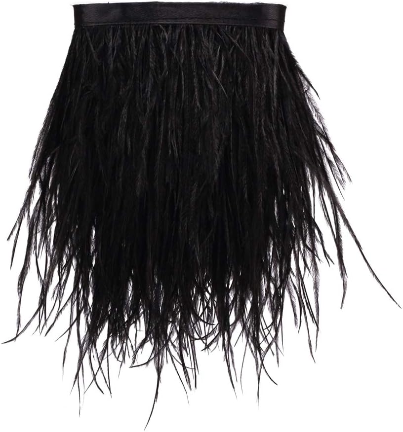 Ostrich Feathers Sewing Fringe Trim Ribbon for Crafts Clothes Accessories Latin Wedding Dress DIY 2 Yards 4-6inch Width (Black)