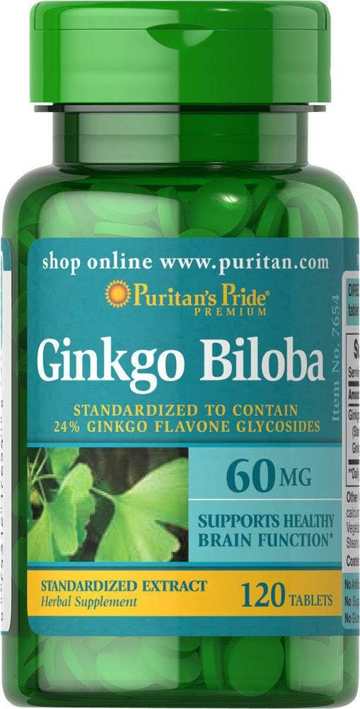 Ginkgo Biloba Standardized Extract 60 mg Tablets, 120 Count