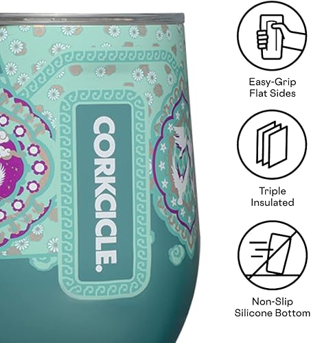 Miniatura 3 de Corkcicle Disney Princess Jasmine - Vaso de vino sin tallo, construcción de acero inoxidable con triple aislamiento, tapa de viaje deslizante a