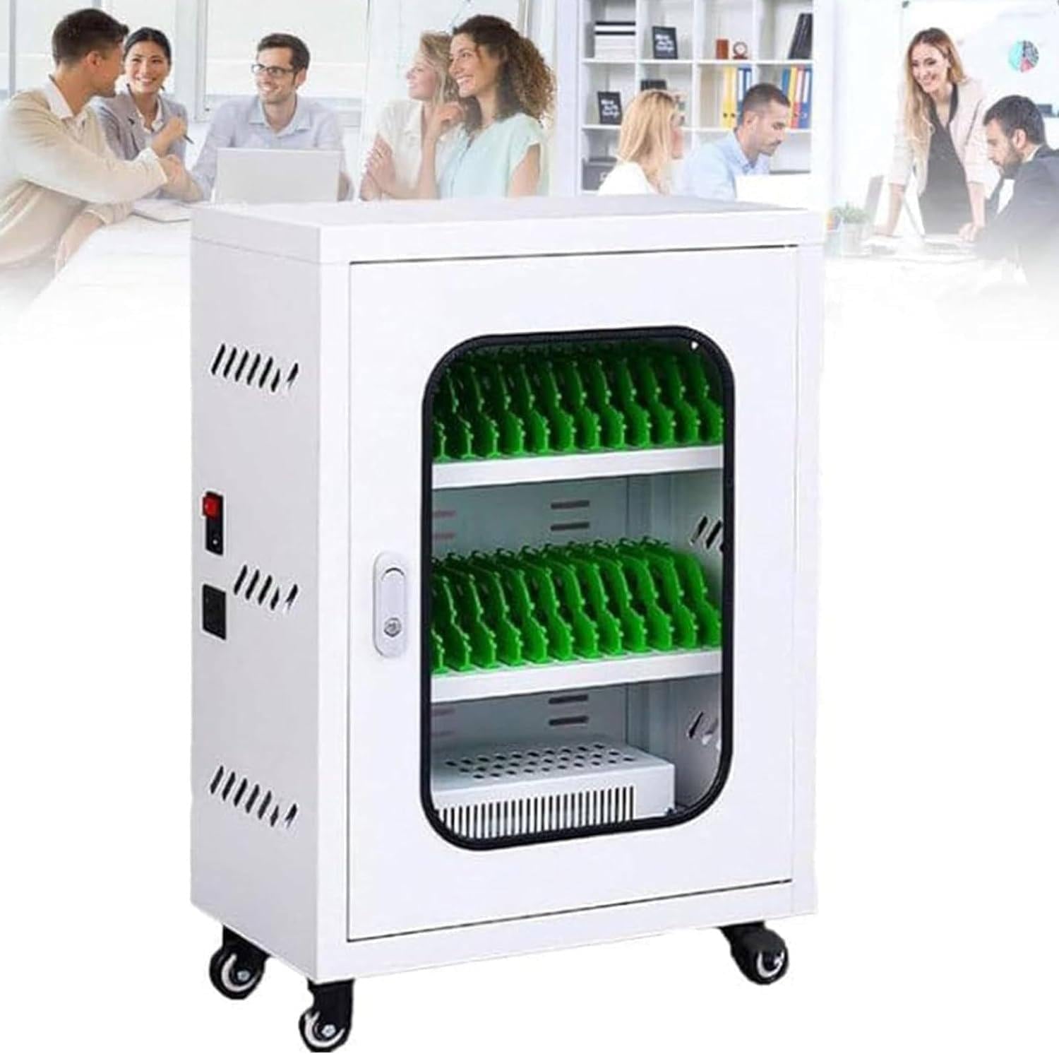 Mobile Phone Storage Box Transparent Acrylic Mobile Phone Security Locker with Key,Portable Cell Phone Charging Station with Wheels & Lock - Rechargeable Secure Locker for 12 Phones - Ideal