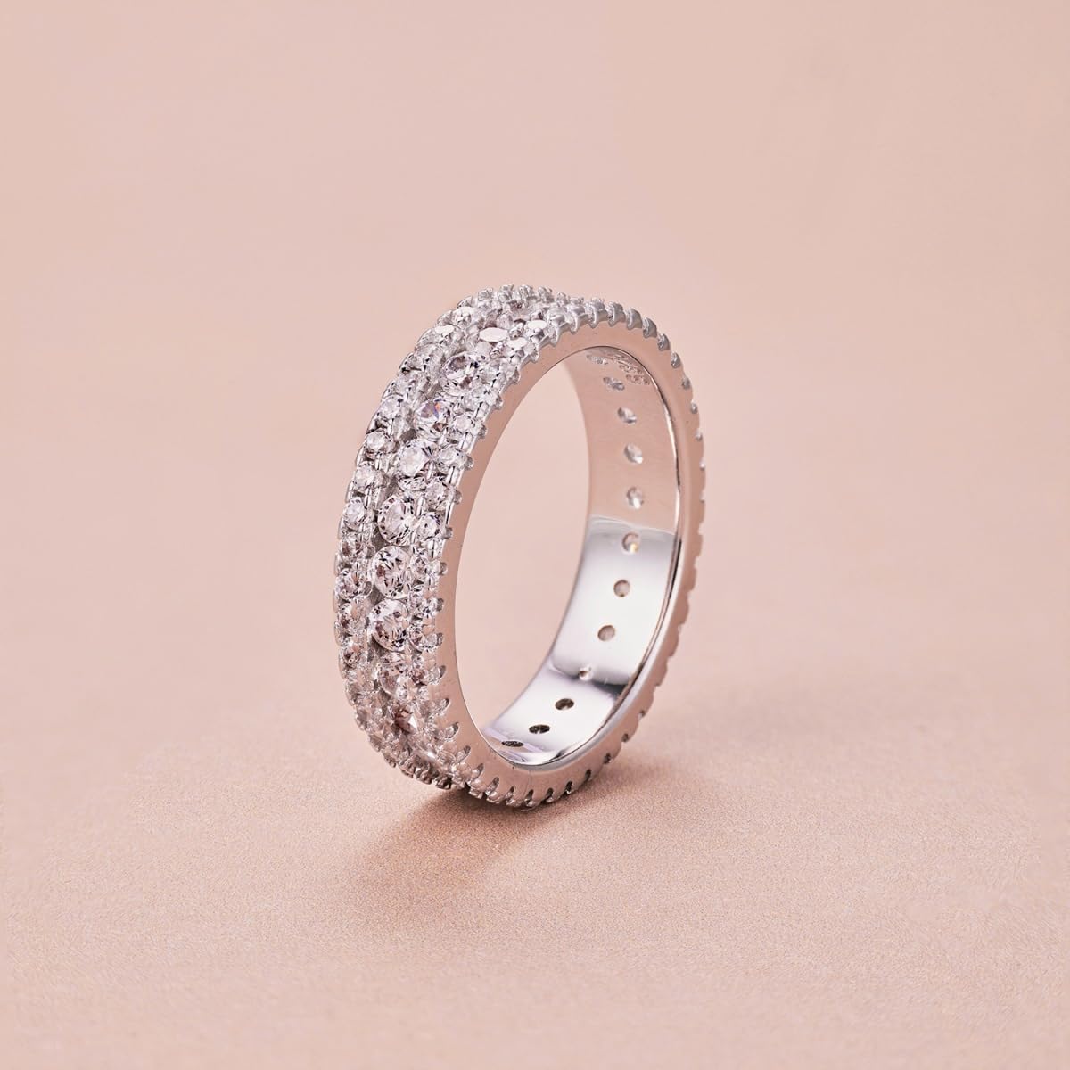 Eternity Ring Wedding Band for Women 925 Sterling Silver Round/Baguette/Princess Cut Cubic Zirconia Promise Engagement Rings Size 5-10 - Image 2