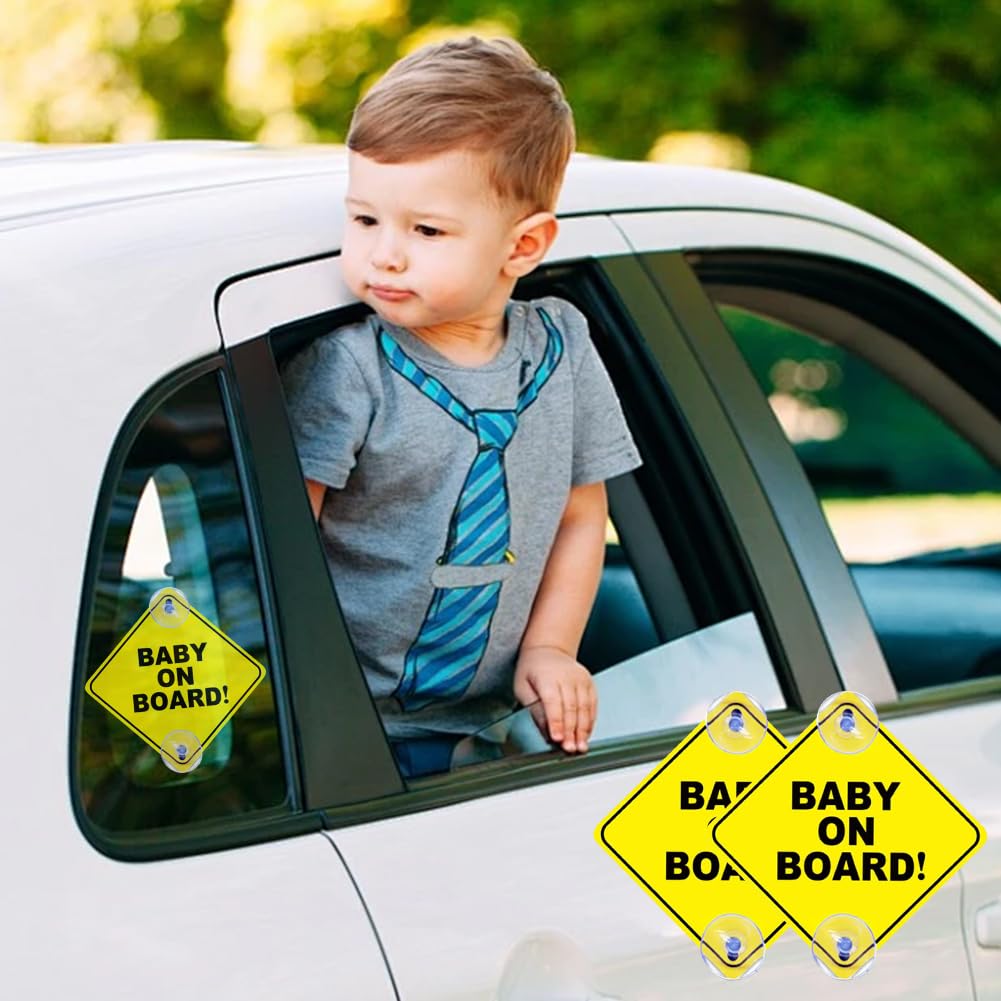 2 Pcs Baby on Board Sign for Car 5"x5" Safety Signs with Double Suction Cups, Baby on Board Car Signs, Bright Yellow and See - Image 4