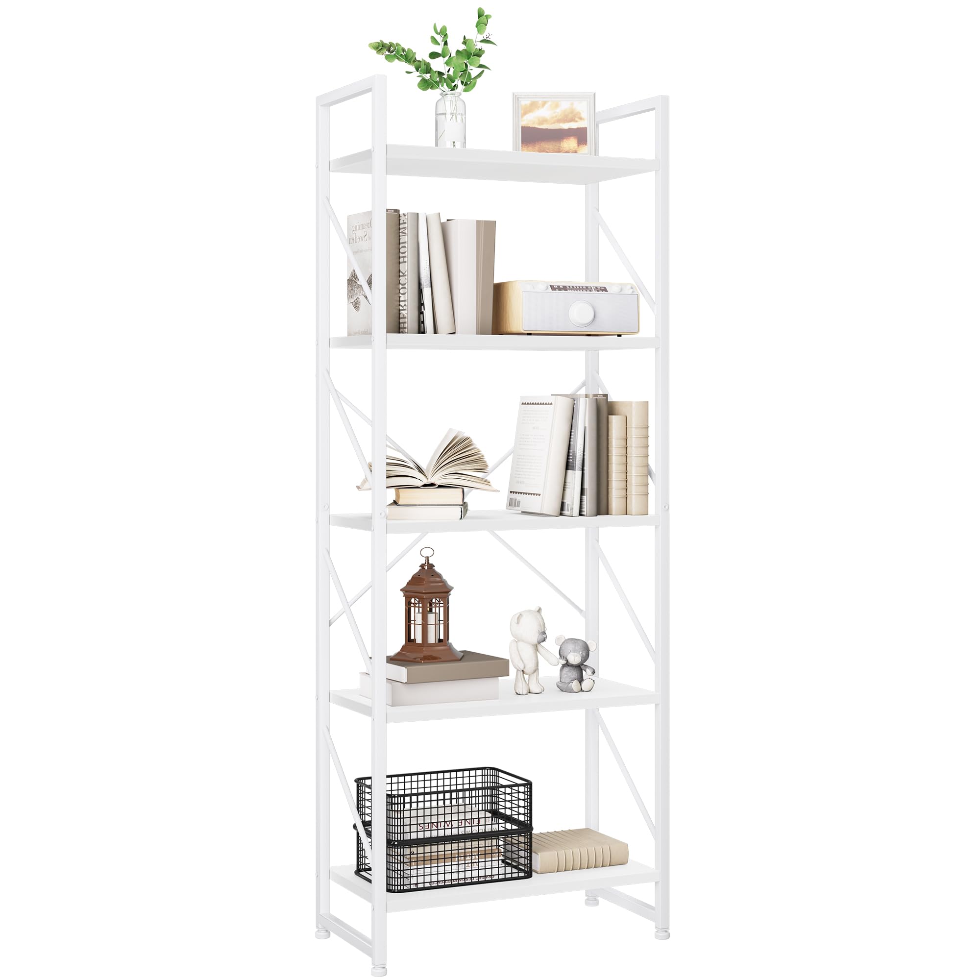 YITAHOME Estantería de 5 Niveles, Estante de pie para Libros, Estante de Madera y Estante de Libros con Marco de Metal, Estante de Almacenamiento de exhibición para Sala de Estar, Oficina en casa
