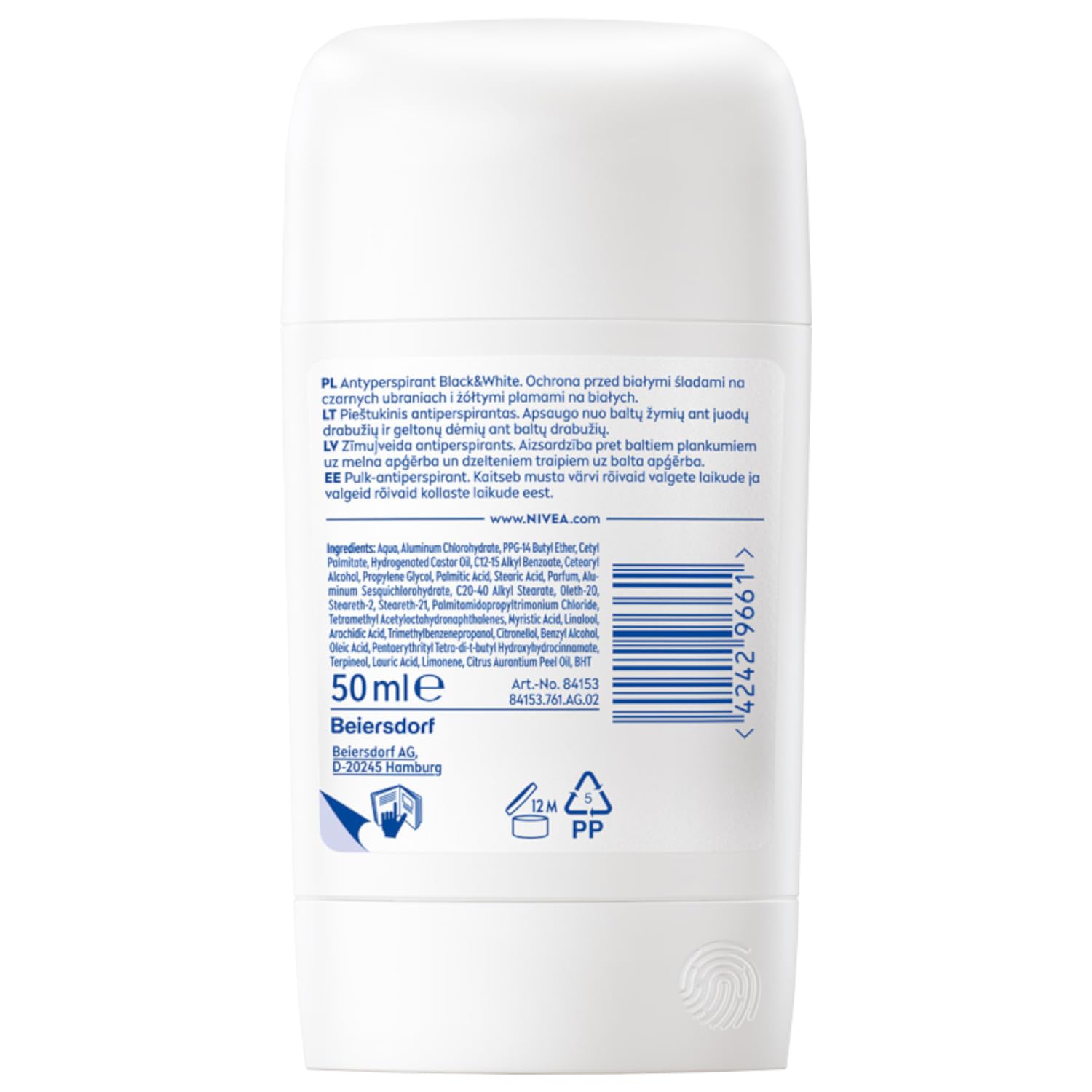 NIVEA Black&White 48 H Invisible Clear Antitranspirante en barra para mujeres 50 ml