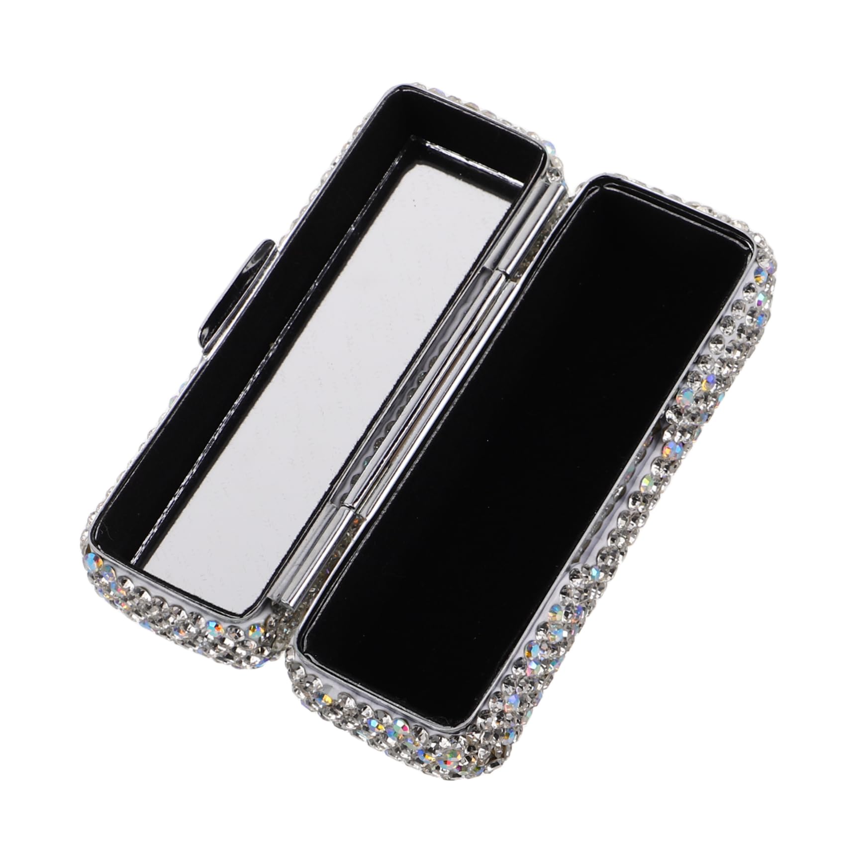 WOFASHPURET Portable Single Lipstick Storage Box with Mirror Dazzling Rhinestone Makeup Organizer for Purse Sturdy Design for Travel Elegant Cosmetic Storage