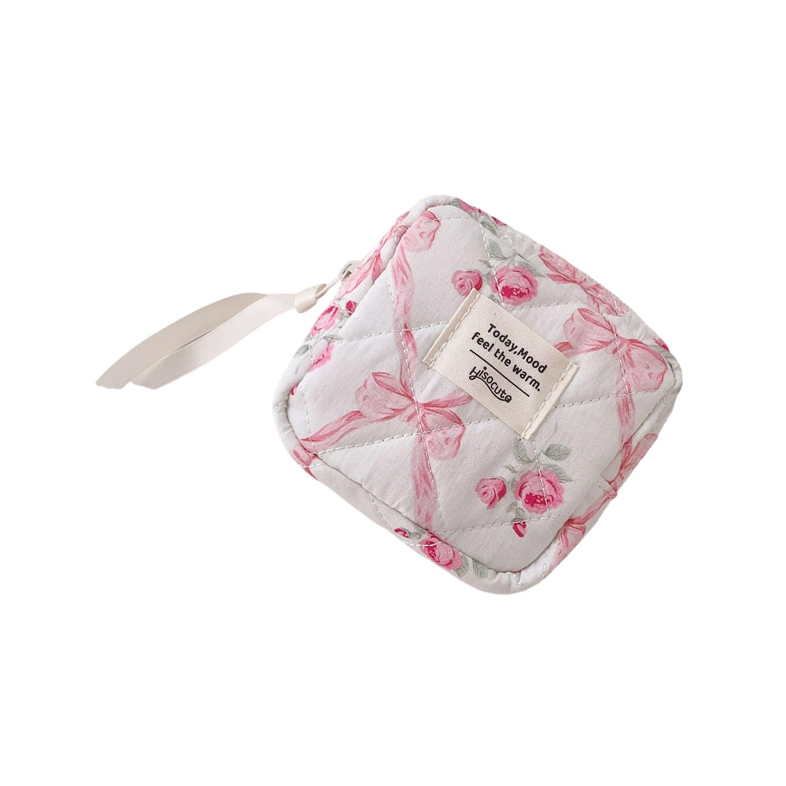 Mekalero B Compact Floral Cosmetic Case With Interior Dividers Sturdy Polycotton Fabric For Daily Essential Organization Owknot Flower Cosmetic Ag