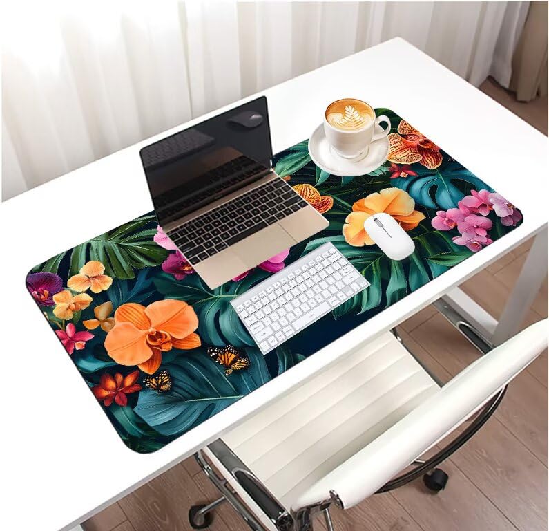 Tapis de souris fleur XXL 900x500mm en caoutchouc pour bureau fleuri