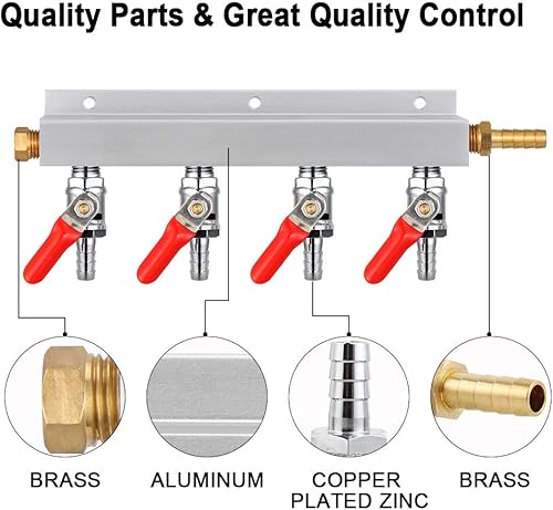 Miniatura 3 de Colector de gas, distribuidor de gas CO2, divisor de cerveza de 516 pulgadas, distribuidor de aire de 4 vías con válvulas de retención integradas y