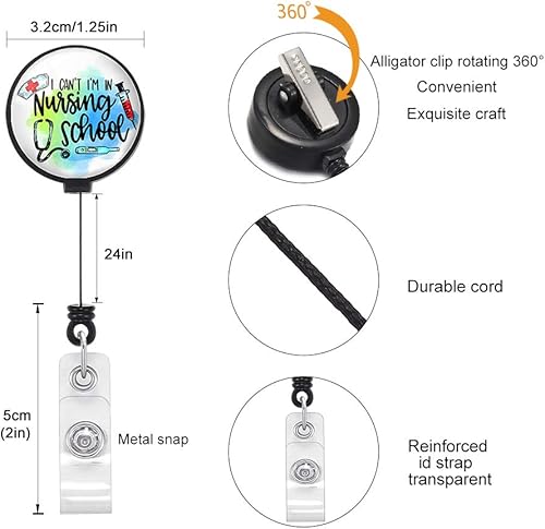 Miniatura 3 de Carrete retráctil azul para tarjetas de identificación con clip de cocodrilo, paquete de 3 clips para tarjetas de identificación (enfermera azul)