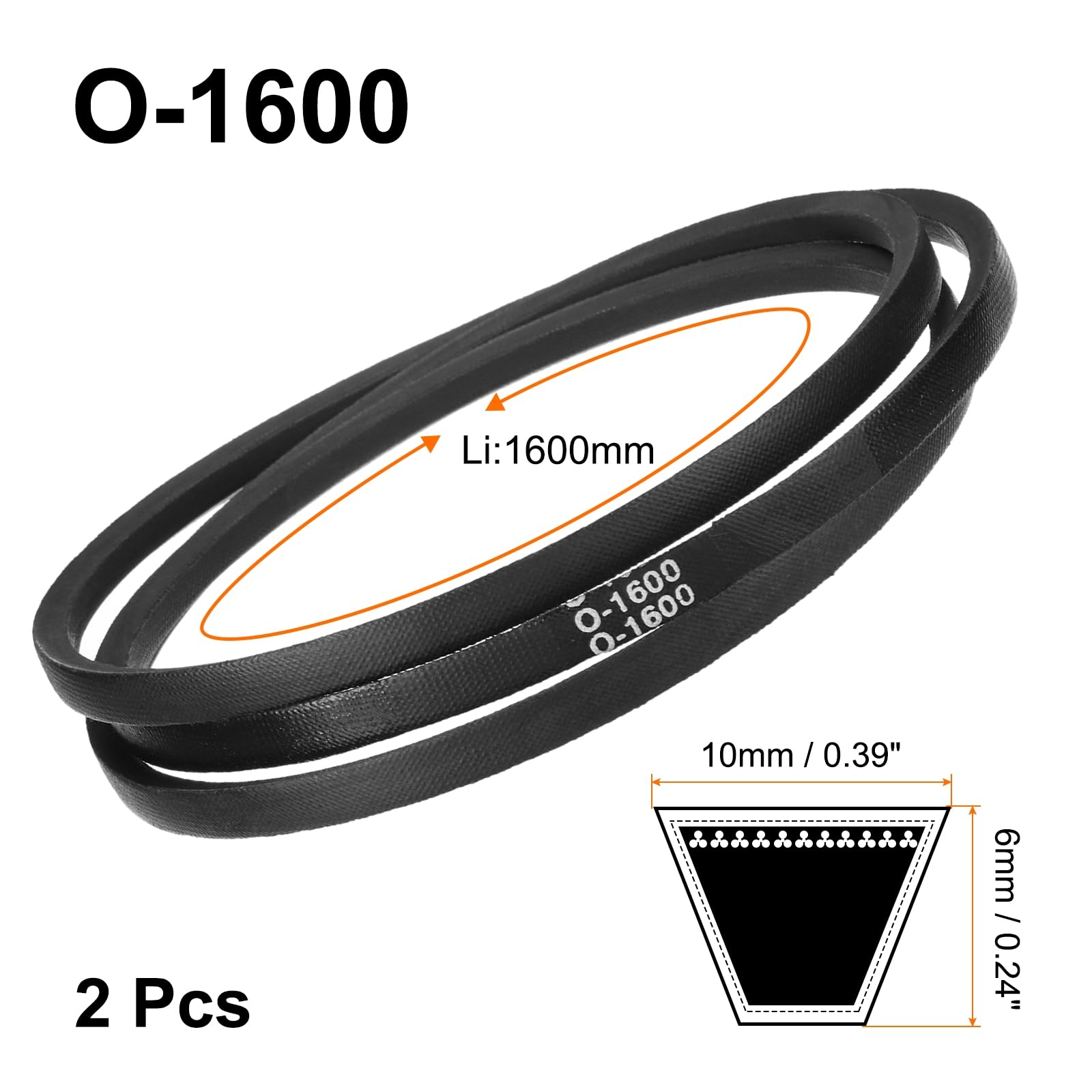 QUARKZMAN O-1600 Correa de Transmisión de Goma, 1600x6x10mm, 2pcs