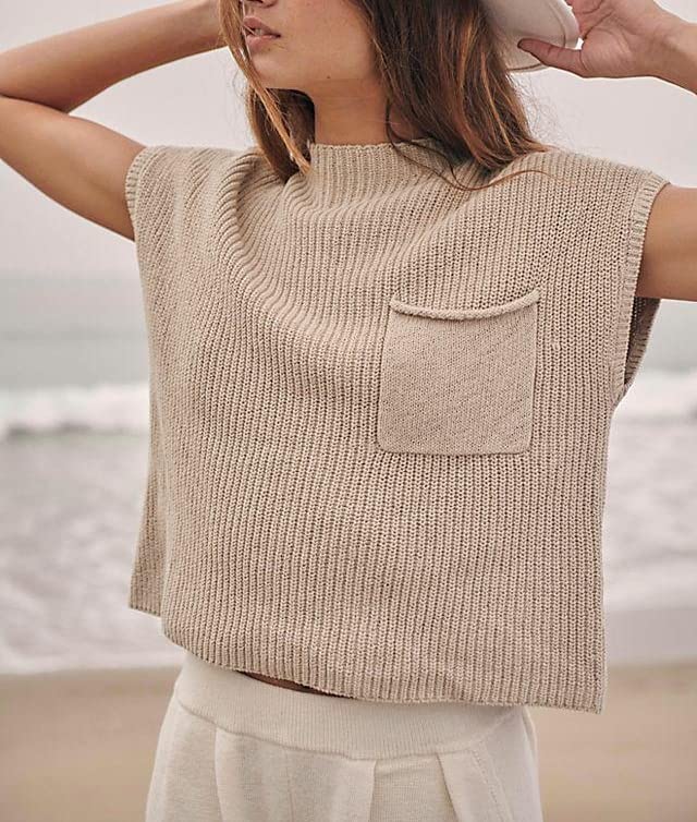 Image of Women Mock Neck Pullover Sweater Vest Sleeveless Y2k Going Out Knit Crop Top