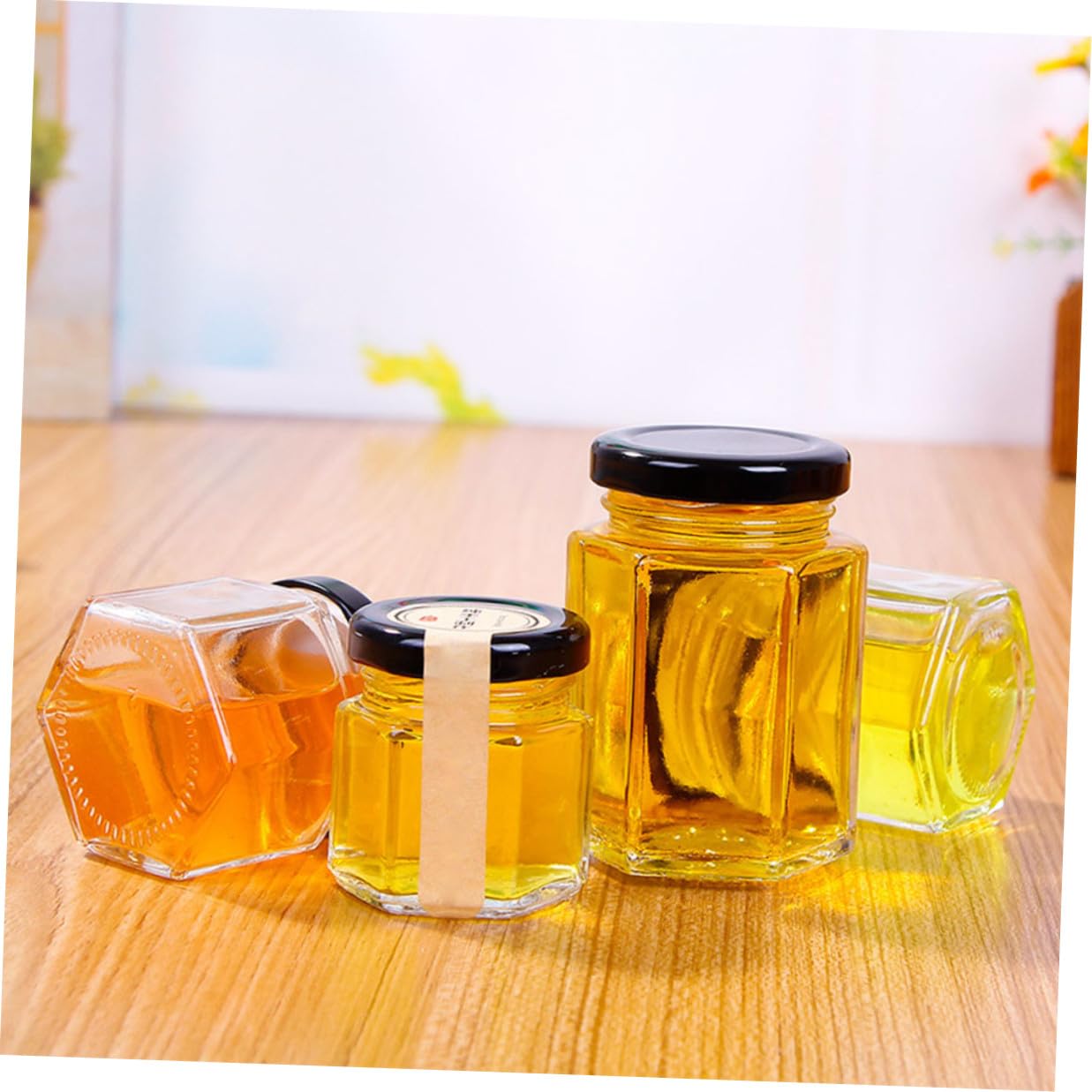 10 Stück Sechseckige Glas Vorratsbehälter 85ml Zuckertank Honigaufbewahrungsflasche Transparent aus Glas für Küche und Haushalt