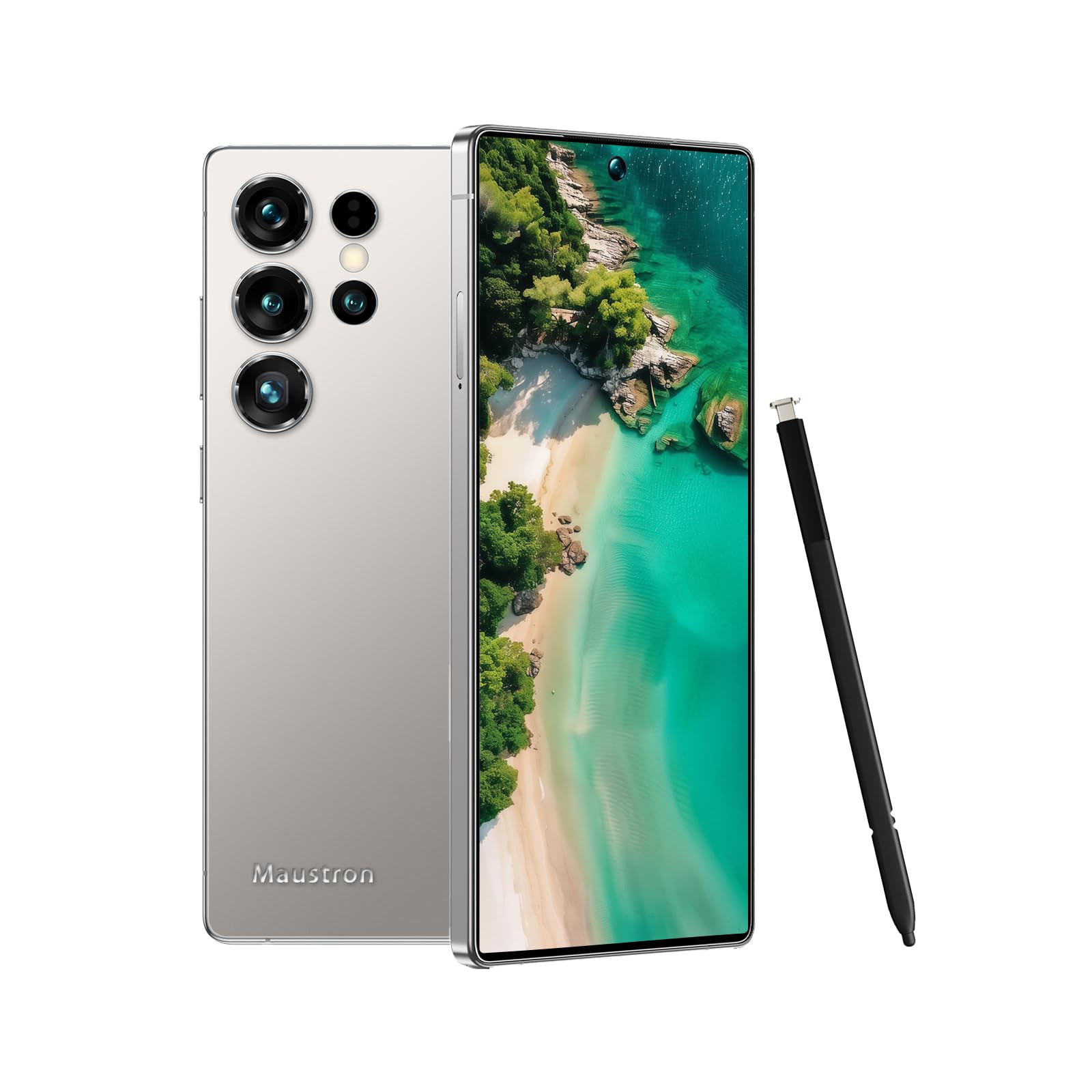 Smartphone B25Ultra da 7,3 pollici, 8 GB di RAM + 256 GB di ROM, supporta schede MicroSD fino a 128 GB, doppia SIM, 5G, Android 14, doppia fotocamera, sblocco tramite impronta digitale, grigio