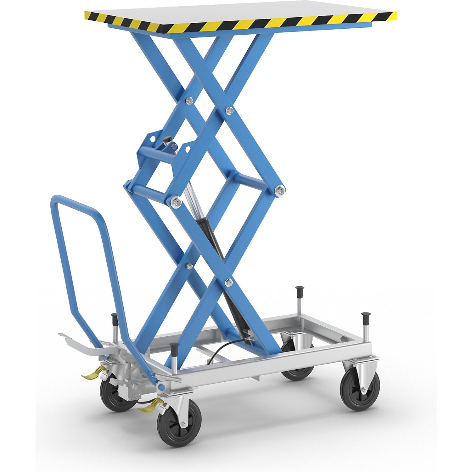 eurokraft pro | Doppelscheren-Hubtischwagen | Tragfähigkeit 500 kg, Hubbereich 510 - 1800 mm, Vollgummireifen
