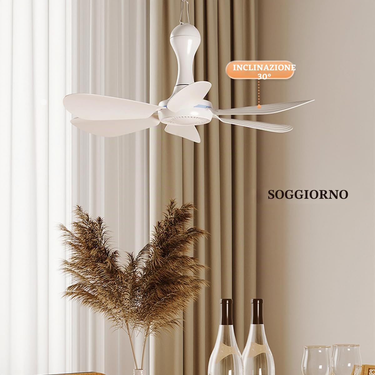 Mini ventilatore da soffitto mobile, 4 livelli, funzionamento USB, diametro 42 cm, 5 W (telecomando)
