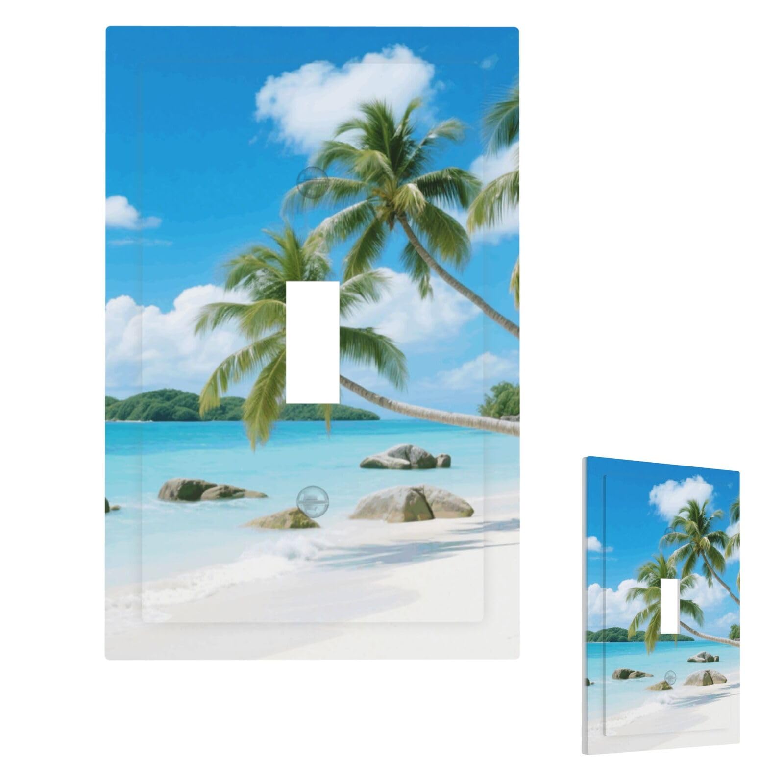Fekiloot Single Toggle Beach And Coconut Trees Wall Plate Cover Modern Decorative 1 Gang Light Switch Cover Unbreakable Receptacle Outlet Covers For Living Room Bedroom Home Decor