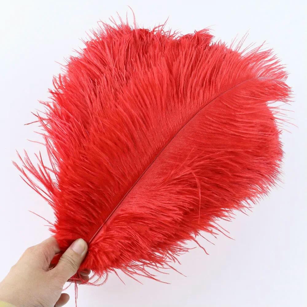 10 plumas de avestruz naturales y suaves para manualidades, plumas de colores, decoración de bodas, accesorios artesanales, centros de mesa, plumas rojas, 36-35-40 cm (14-16 pulgadas)