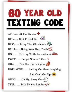 60th Birthday Card Gifts for Women Men Him Her, Funny 60 Year Old Texting Code Card, Unique Humorous 60th Birthday Party Decoration for Mom Dad Friend Family