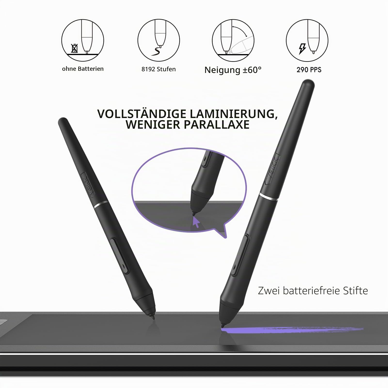 VEIKK Grafiktablett mit Display, VK1200 FHD IPS 11,6 Zoll Grafiktabletts mit 100% sRGB Bildschirm, 6 Shortcut-Tasten und 8192 Stufen Batterie-freiem Stylus, Kompatibel mit Linux/Windows/Mac