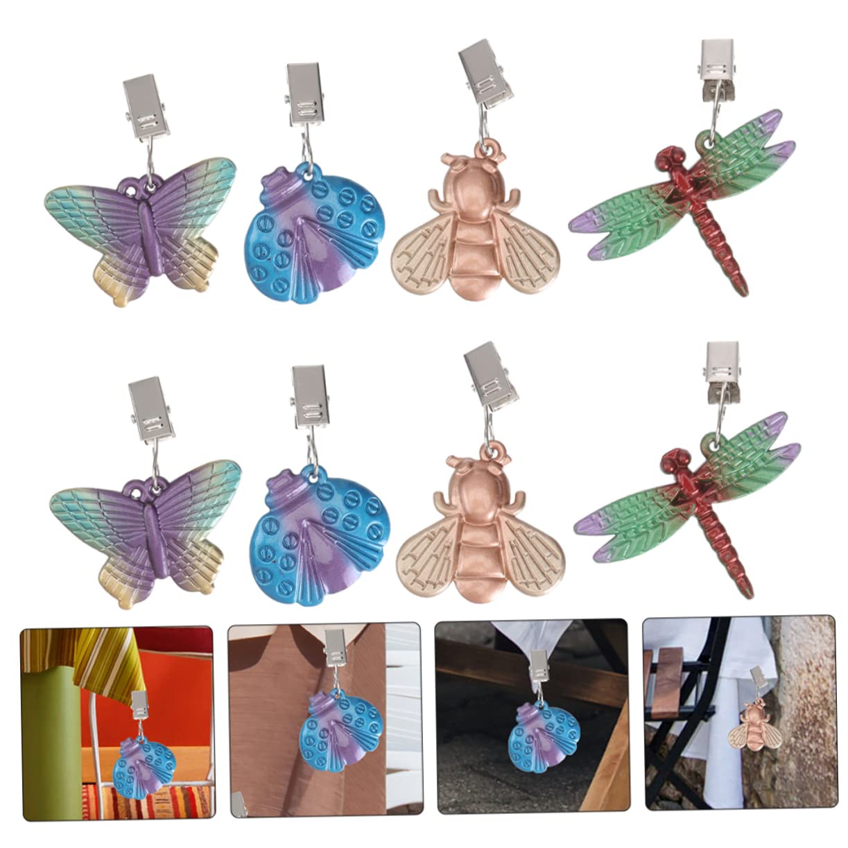 8pezzi Clip per Tovaglie Design Insetti Colorati Pesi per Tovaglia per Picnic e Feste all Aperto