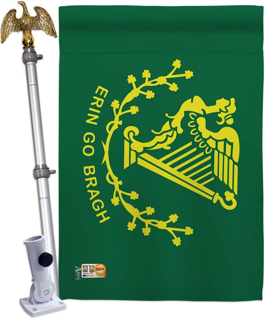 Erin go Bragh House Flag Springtime St Patrick Shamrock Leprechaun Lucky Coin Holiday March Irish Clover Small Decorative Gift Yard Banner Made In USA 28 X 40