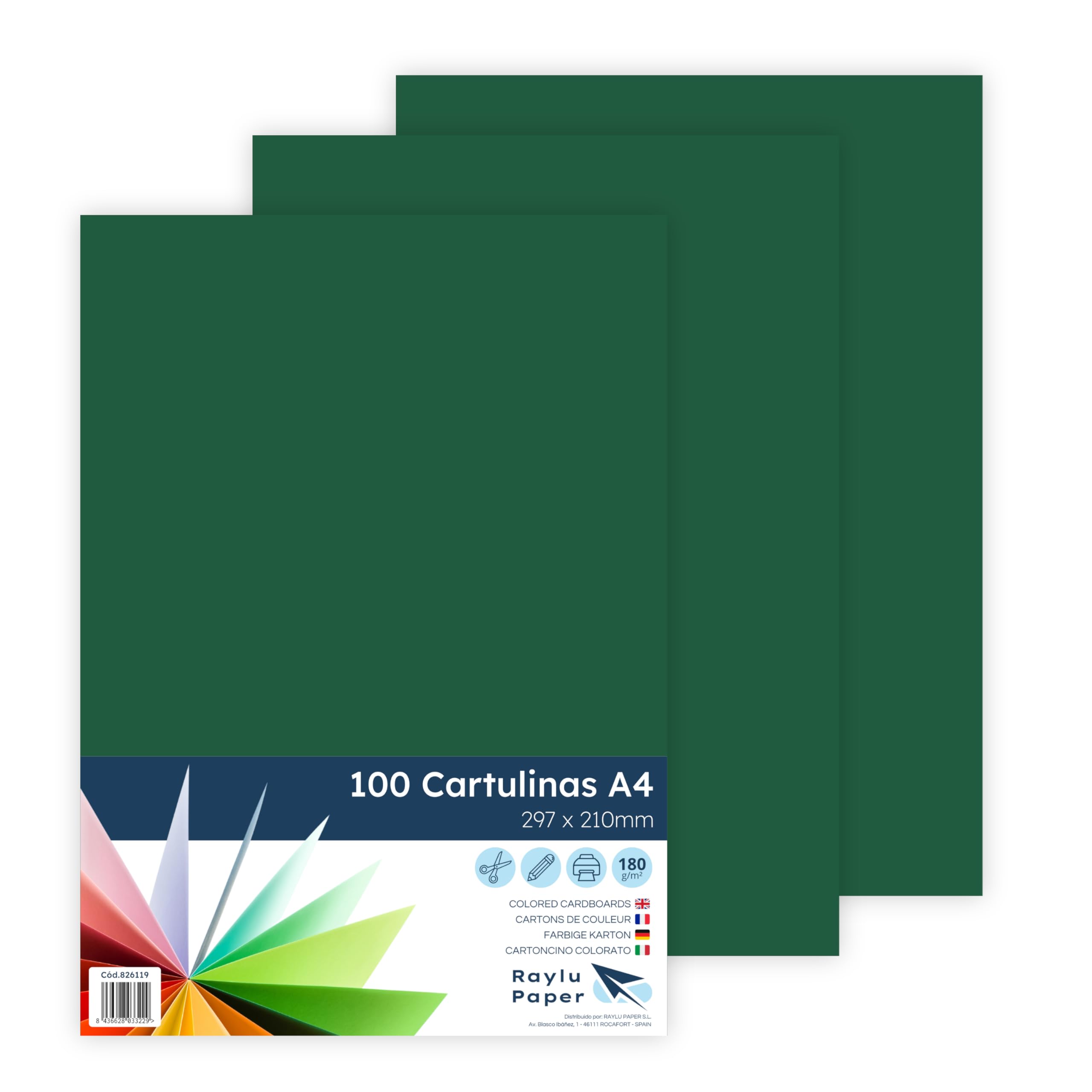 Raylu Paper 100 Sheets Jungle Green A4 180g Paper 210x297mm Ideal for Binding, Office Work, Drawing, School Crafts - Jungle Green
