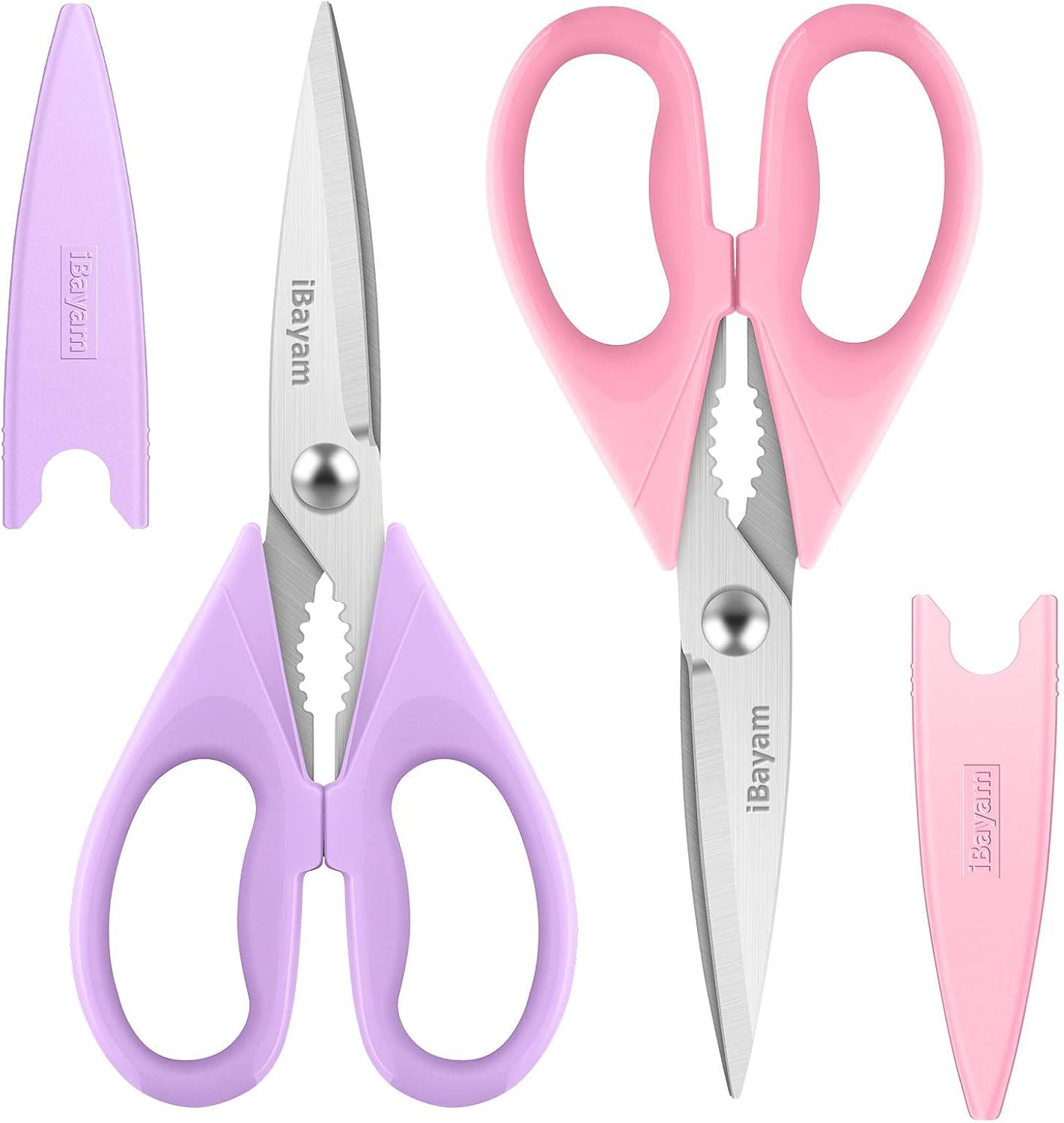 iBayam Kitchen Scissors, Purple Kitchen Utensils Accessories, All Purpose Heavy Duty Meat Scissors, Poultry Shears, Dishwasher Safe, Stainless Steel, 2-Pack, Pastel Pink, Soft Purple iBayam Kitchen Scissors, Purple Kitchen Utensils Accessories, All Purpose Heavy Duty Meat Scissors, Poultry Shears, Dishwasher Safe, Stainless Steel, 2-Pack, Pastel Pink, Soft Purple