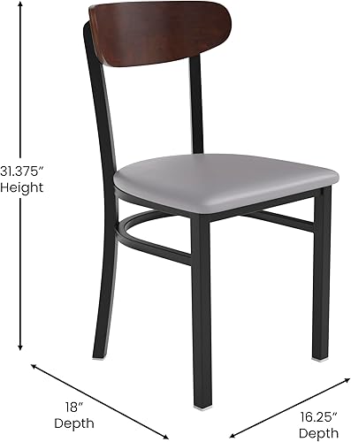 Miniatura 195 de Flash Furniture Wright - Silla de comedor de grado comercial, asiento de madera maciza con acabado de nogal y respaldo de boomerang, 500 libras de