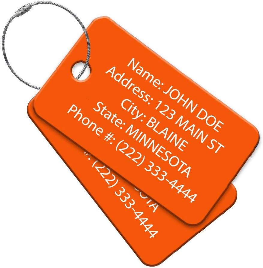 Personalized Acrylic Luggage Tags Set – Custom Engraved Name & Address ID Tags for Suitcases, Carry-On Bags & Backpacks – Bright High Visibility Heavy Duty Travel Bag Tags with Wire Ring Loops (4)