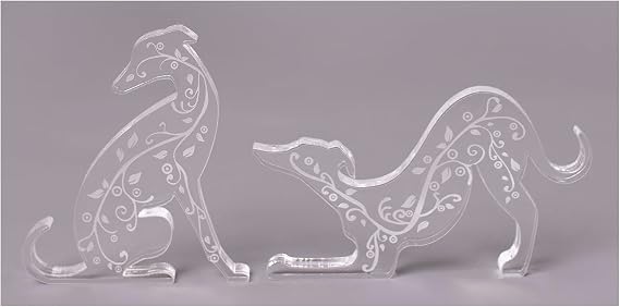 Clear Acrylic Whippet Greyhound Ornament Pair – Handmade Engraved Dog Decor