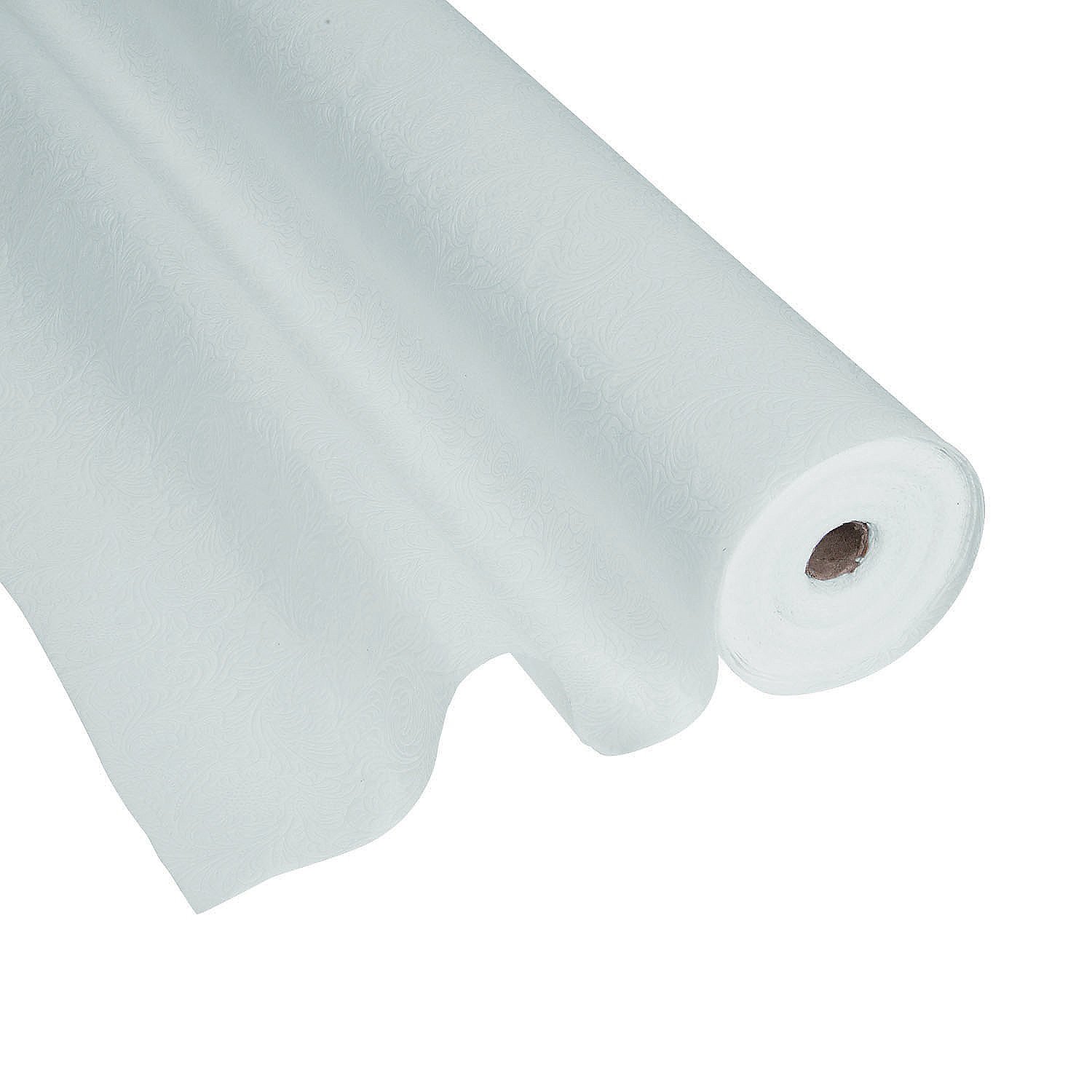 Fun Express White Embossed Floral Gossamer Roll – Elegant Wedding and Party Décor Soft Floral Design for Draping Table Settings and Backdrops Ideal for Special Events 3FT x 50FT 1 Piece
