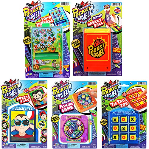 JA-RU Pocket Travel Toy Set 5 Mini Games for Kids 3258-3257-3256-3255-3205p