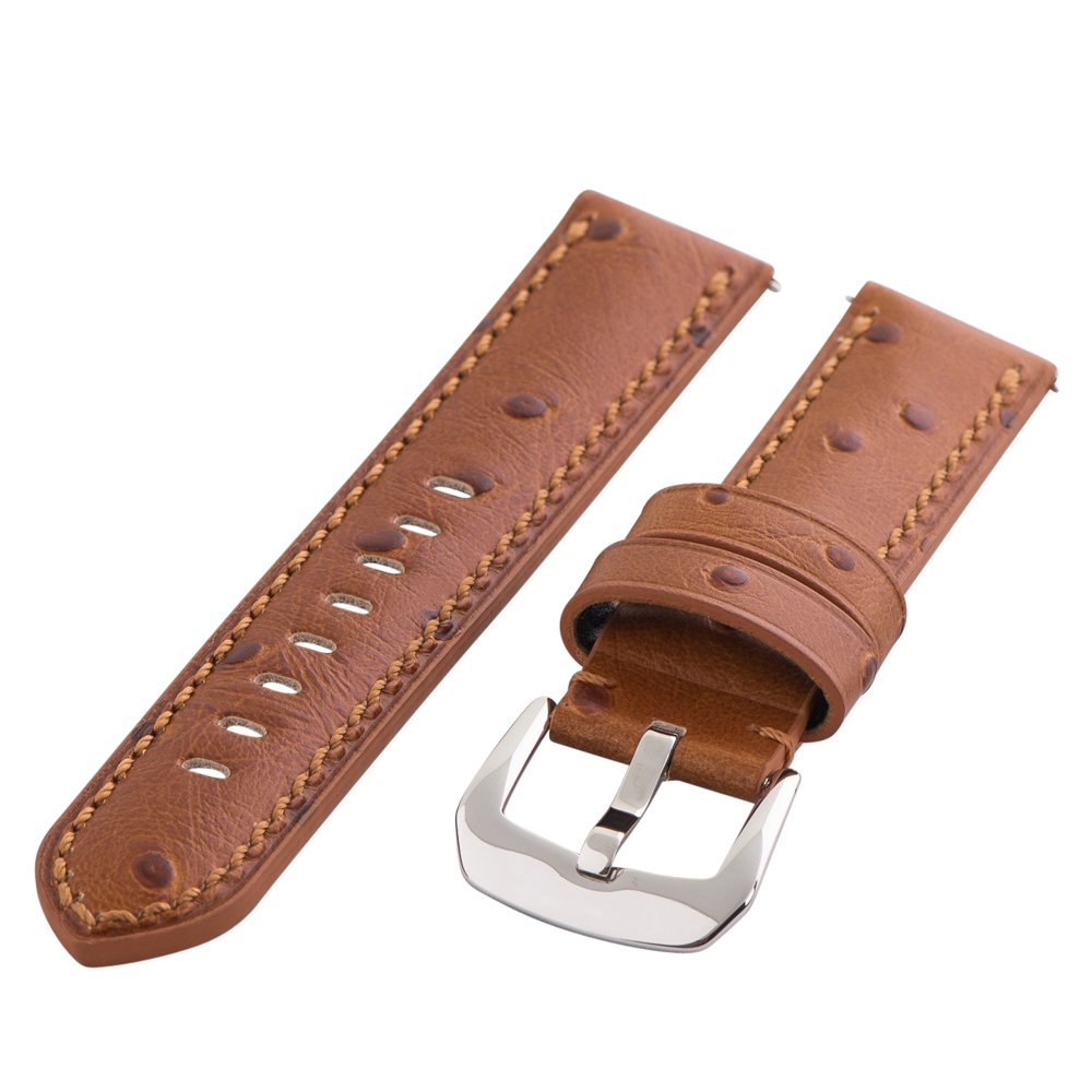 Clockwork Synergy - Gentlemen’s Collection Ss Leather Watch Band Straps 22mm - Saddle Ostrich Grain - Men Women