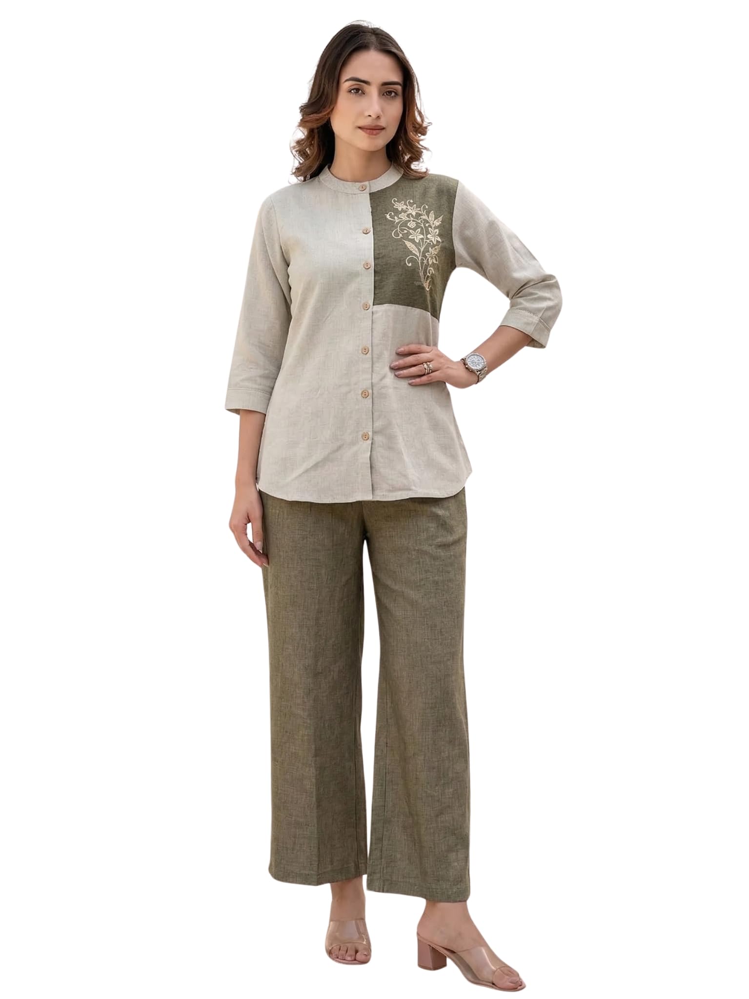 Tokyo Talkies Embroidery Cotton Kurta Set for Woman || Co ord Set for Women Stylish (5239) in neutral