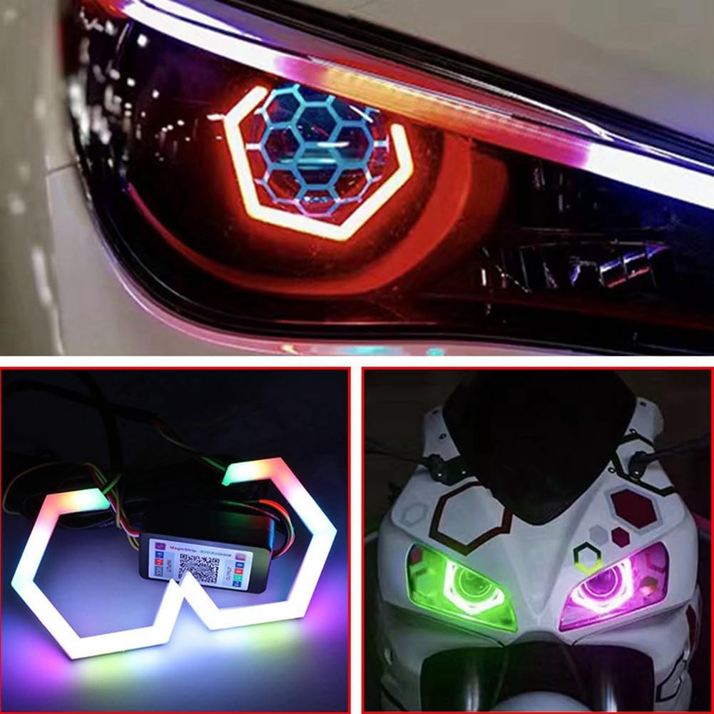 Osmond 2 Pezzi RGB Angel Eyes Rings Indicatori di Direzione Bluetooth App Controllo Auto UTV Moto DRL Luce Decorativa 70 mm