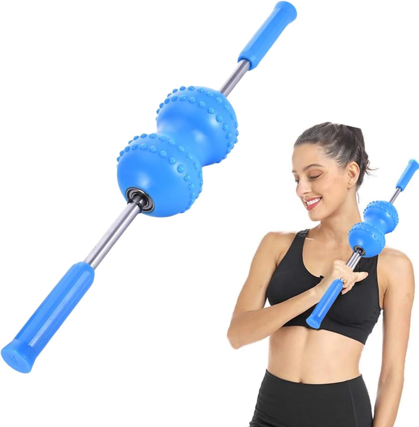 Manual Massage Balls, Double Lacrosse Massage Roller Ball for Back Neck Shoulder Spine Legs Hips, Deep Tissue Roller Ball Trigger Point Muscle Massage Ball