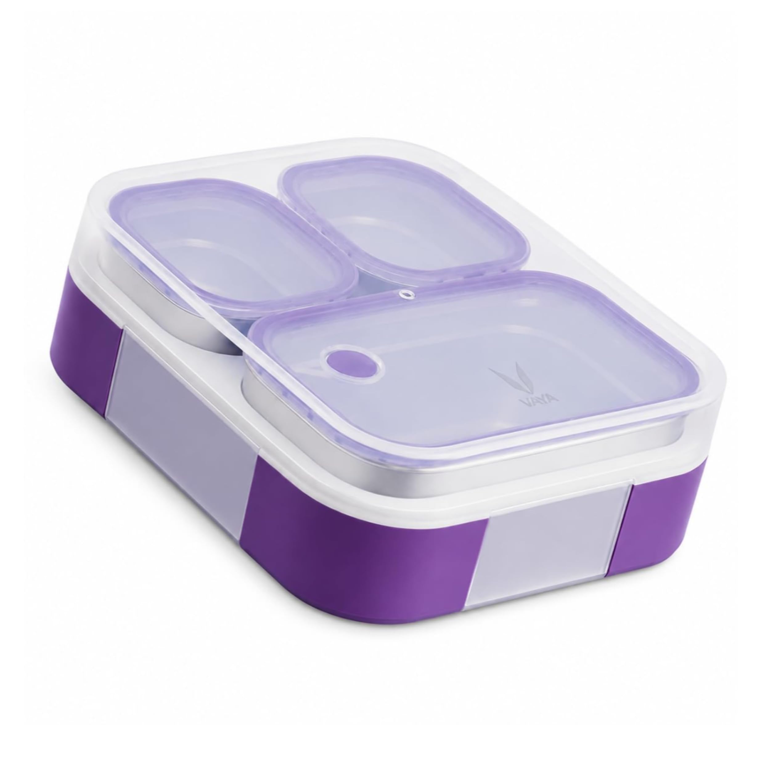 VAYA Tydbyt Stainless Steel Lunch Box for Kids Girls & Boys, 650 ml, 3 Stainless Steel Containers, School Tiffin Box, BPA-Free, Durable & Easy to Carry, Purple