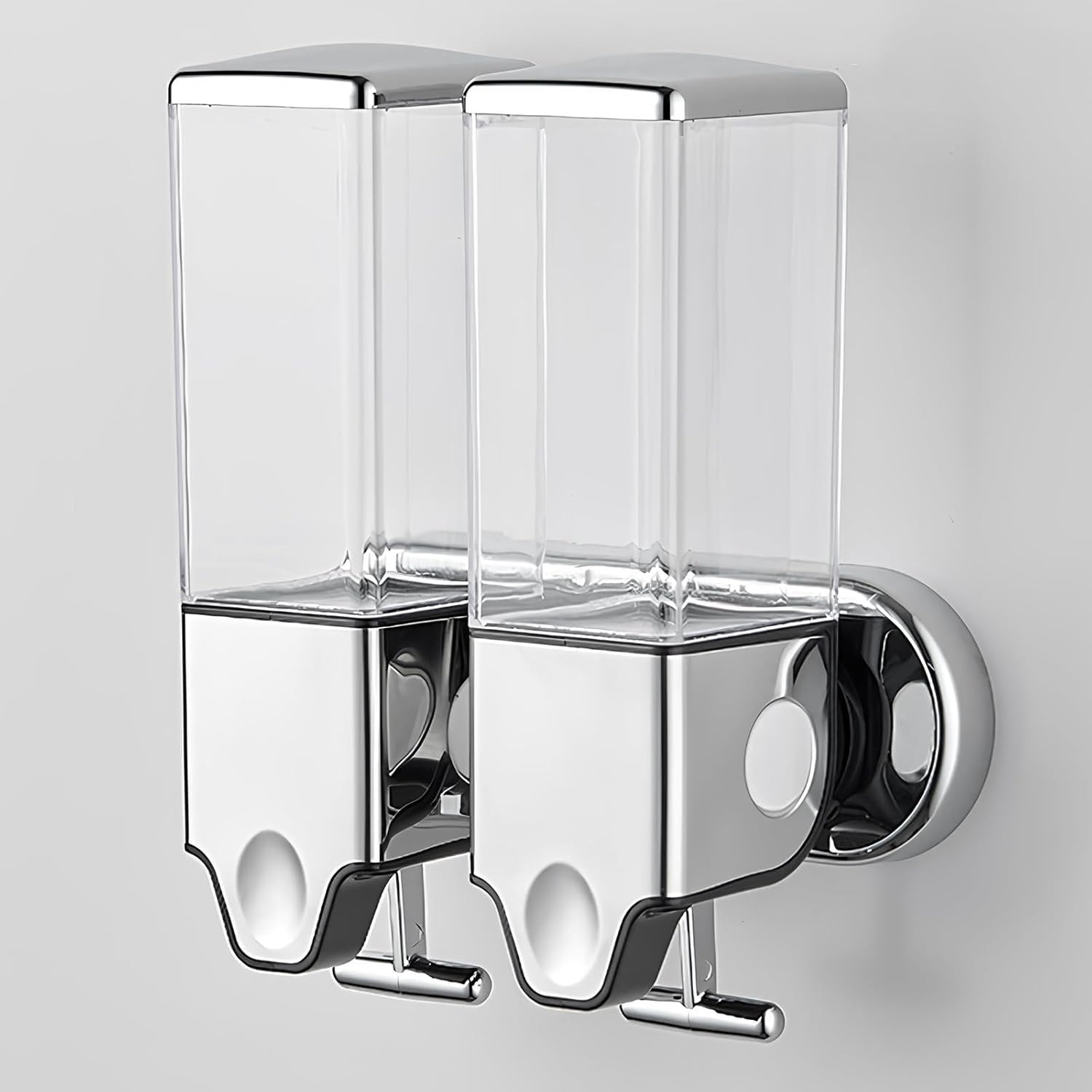Dispensador de jabón sin taladrar con 2 cámaras para baño y cocina, dispensador de champú y acondicionador, sin taladros con adhesivo