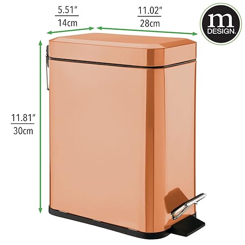 Miniatura 128 de mDesign - Cubo de basura de 1,3 galones de perfil delgado con escalón de metal, papelera, contenedor de basura, baño, tocador, dormitorio, cocina,
